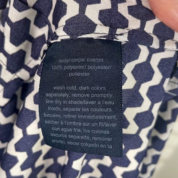Tommy Hilfiger Navy Blue & White Geometric Print Long Sleeve Button Down Blouse - Picture 10 of 10